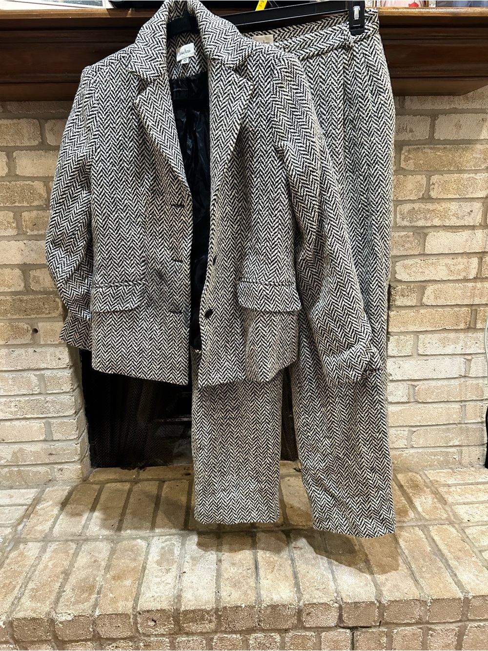 Neiman Marcus Black and Cream Herringbone Wool Coat EUC